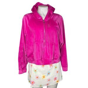 VICTORIAS SECRET Pink Fuchsia Hoodie Velour Full Zip Jacket Size XL